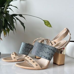 Louise et Cie Tan and Blue Block Heel Sandals